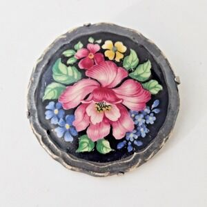 Vintage Hand Painted German Rosenthal Brooch Pin Porcelain Floral